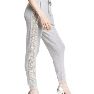 INC Women's NWT Sequined Ribbed Drawstring Jogger Pants Gray Knit Large MSRP $90